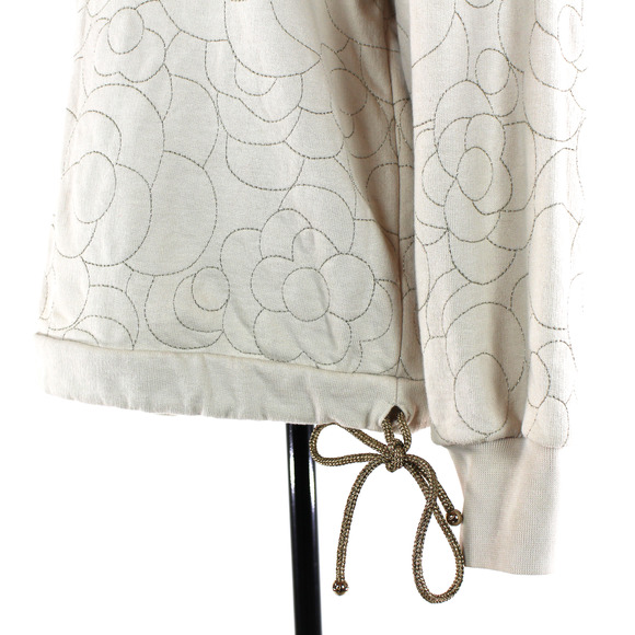 CHANEL Camelia Floral Stitched Beige Cotton Crewneck Sweater 38 Logo CC Button - Picture 4 of 7